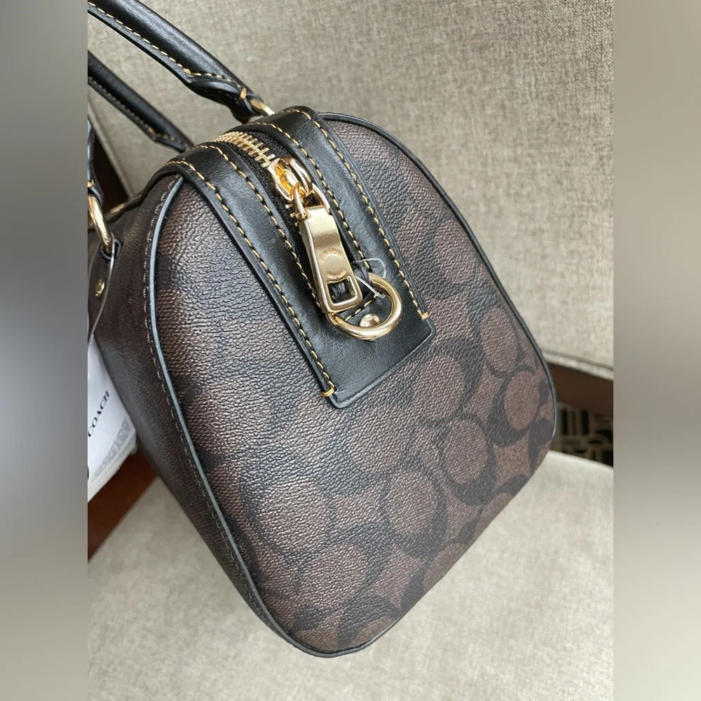 NWT!COACH ROWAN SATCHEL IN SIGNATURE CANVAS WITH SKI PATCHES (COACH CE592) - Picture 3 of 14